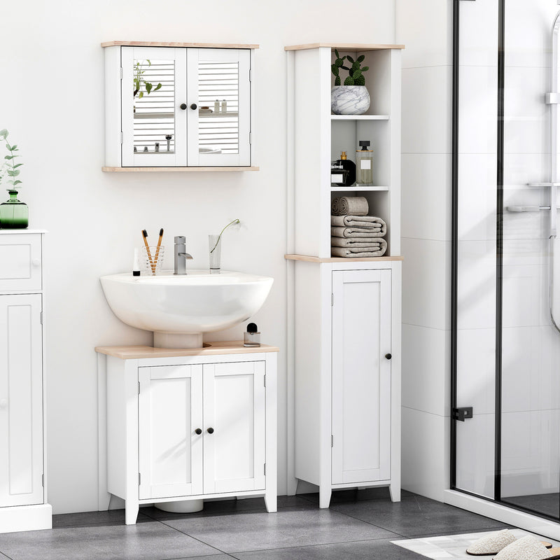 White Bathroom Furniture Set with Mirror Cabinet and Sink Storage by kleankin