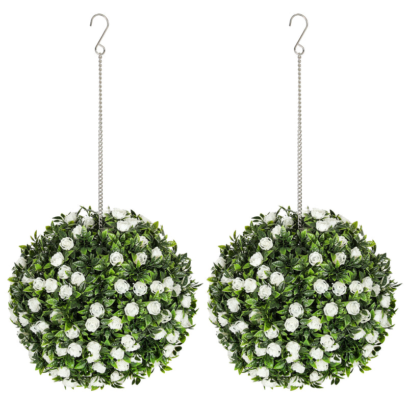Set of 2 Artificial Topiary Rose Balls 28cm UV Protected Indoor Outdoor Decor by HOMCOM