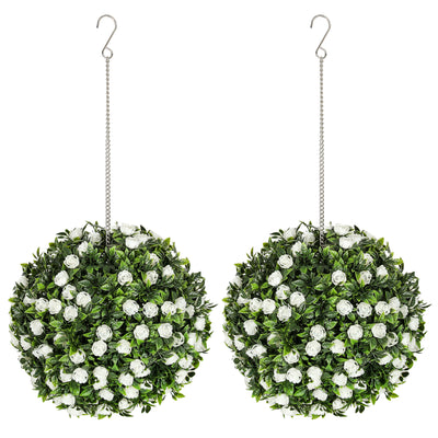 Set of 2 Artificial Topiary Rose Balls 28cm UV Protected Indoor Outdoor Decor by HOMCOM