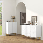 White High Gloss Sideboard Cabinet with Metal Hairpin Legs for Living Room Storage