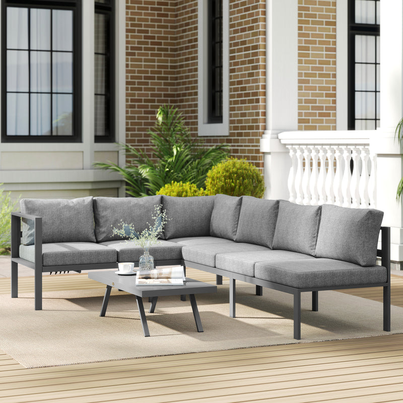 Garden Corner Sofa Set with Adjustable Backrest and Table for Flexible Outdoor Seating, Dark Grey