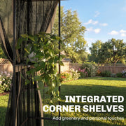 3x3m Garden Gazebo with Metal Frame Mesh Sides and Shelves for Shaded Outdoor Relaxing Brown Outsunny