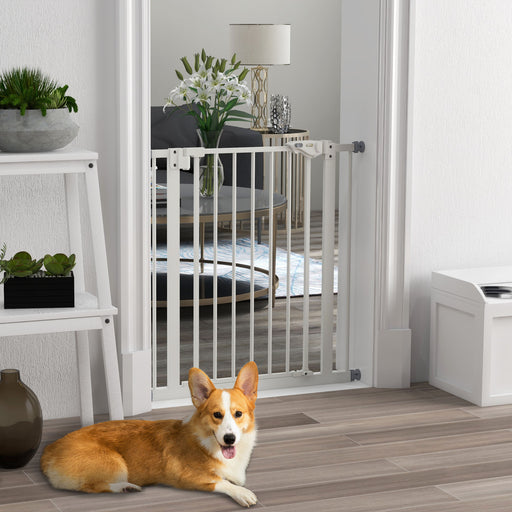 Adjustable Metal Dog Safety Gate 74 to 80cm Wide for Doorways and Stairs White