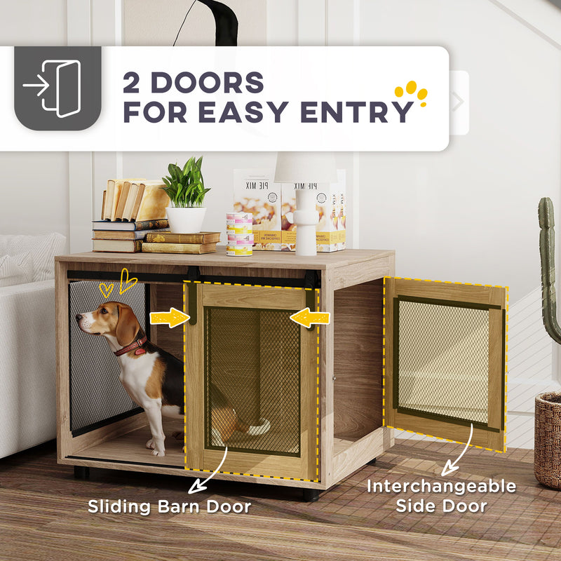 Dog Crate Furniture with Sliding Door for Medium Dogs Walnut Brown 80cm by PawHut