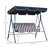 Blue 3 Seater Garden Swing Chair with Adjustable Canopy and Cushions for Outdoor Relaxing
