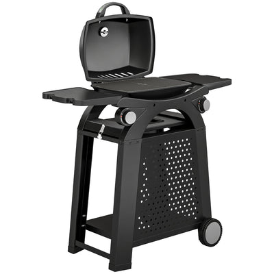 Portable 2-in-1 Gas Barbecue Trolley with 2 Burners for Flexible Outdoor Cooking, Black Outsunny
