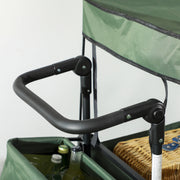 Green Folding Garden Trolley Cart With Canopy And Handle For Camping Or Beach Use