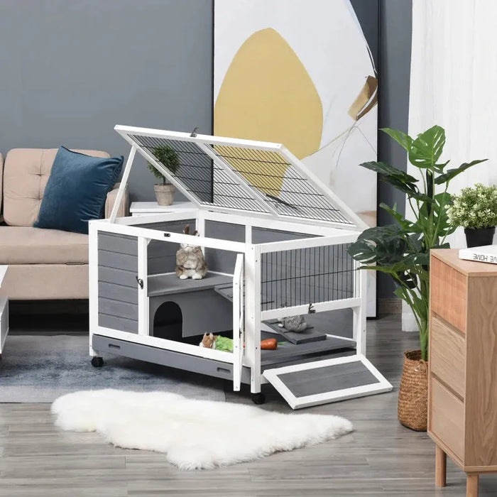 Indoor Rabbit Hutch with Lift Open Top