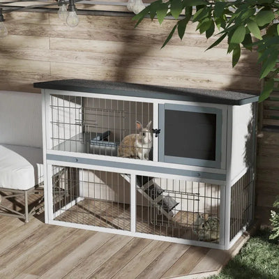 Outdoor Rabbit Hutch, Grey Pawhut
