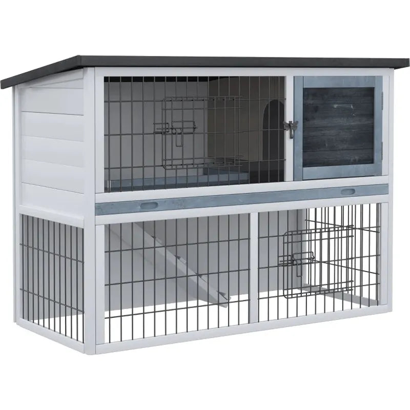 Outdoor Rabbit Hutch, Grey Pawhut