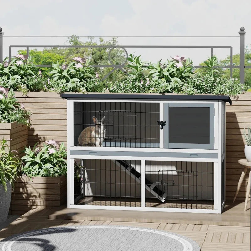 Outdoor Rabbit Hutch, Grey Pawhut