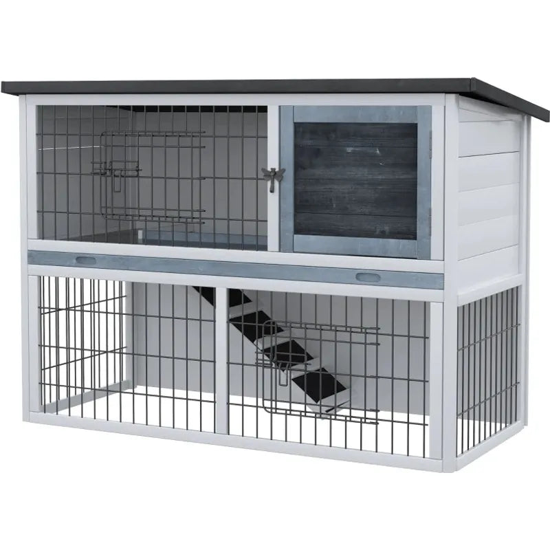 Outdoor Rabbit Hutch, Grey Pawhut