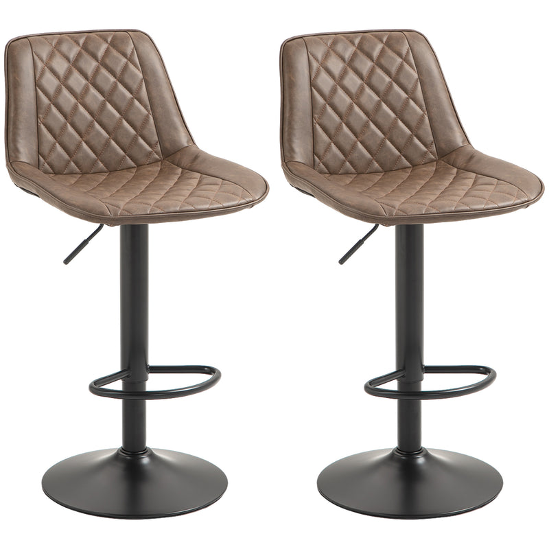 Adjustable Swivel Bar Stools Set of 2 with Backrest and Footrest for Kitchen Brown