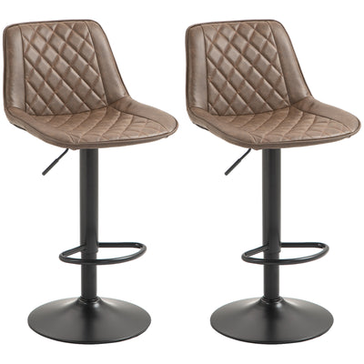 Adjustable Swivel Bar Stools Set of 2 with Backrest and Footrest for Kitchen Brown