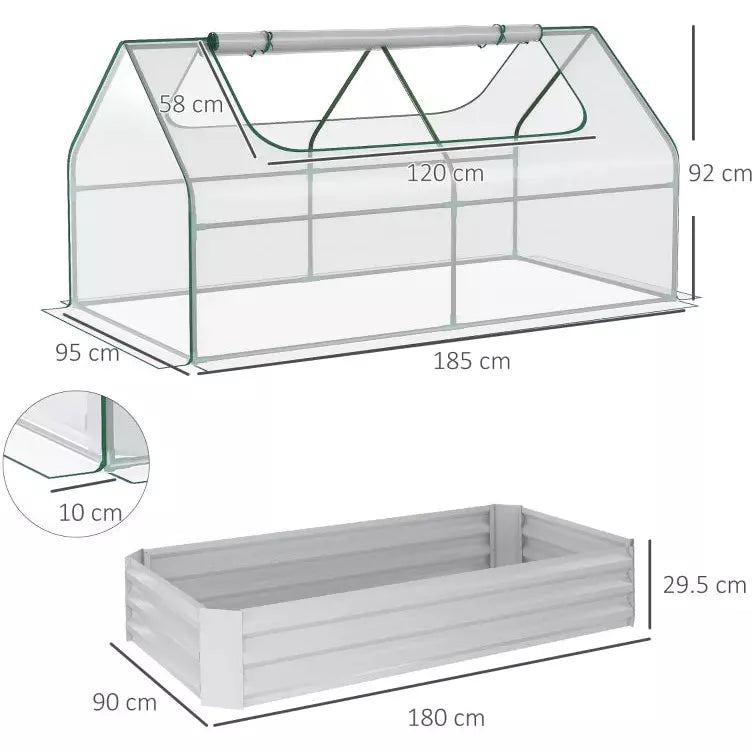Raised Garden Bed Greenhouse, Steel, 185Lx95Wx92Hcm