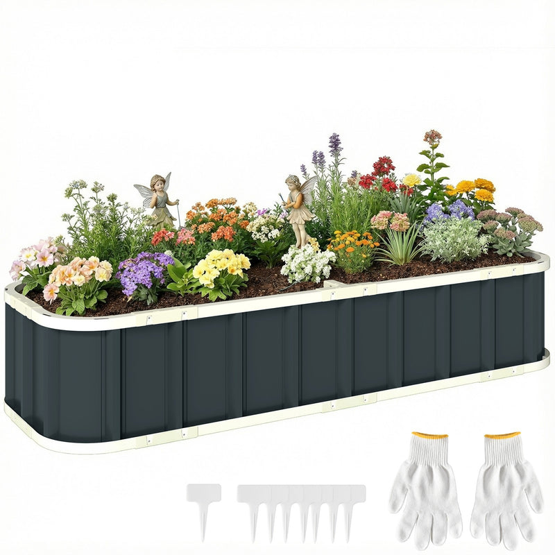 Raised Garden Bed for Easy and Safe Home Planting with Tool-Free Assembly, Dark Grey Outsunny