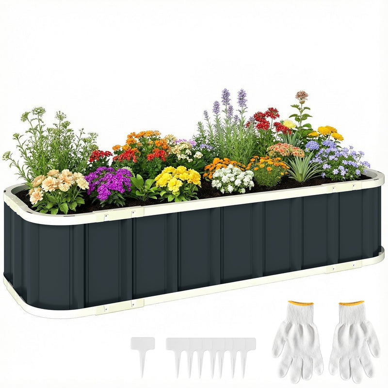 Raised Garden Bed for Easy and Safe Home Planting with Tool-Free Assembly, Dark Grey Outsunny