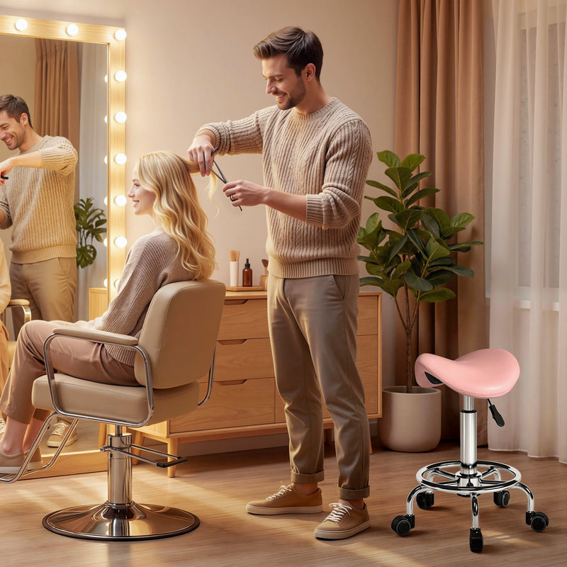 Ergonomic Saddle Stool for Home Office or Salon with Adjustable Height Pink AOSOM