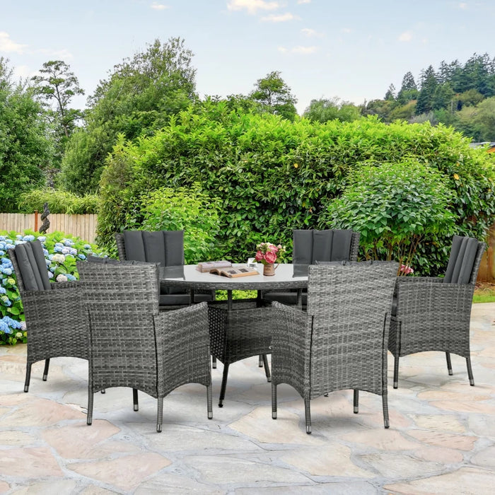 Image of a Rattan 6 Seater Round Outdoor Dining Set, Grey
