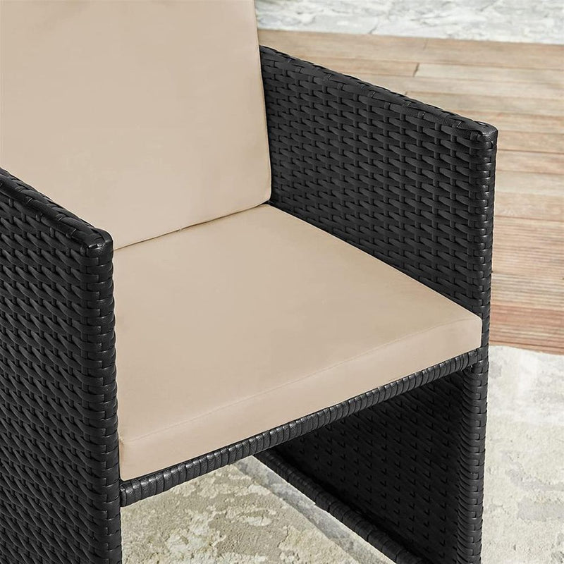 Image of a Black Rattan Cube Patio Furniture Set With Cream Cushions