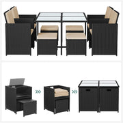Image of a Black Rattan Cube Patio Furniture Set With Cream Cushions