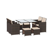 Image of a brown Rattan Cube Patio Furniture Set With Cream Cushions