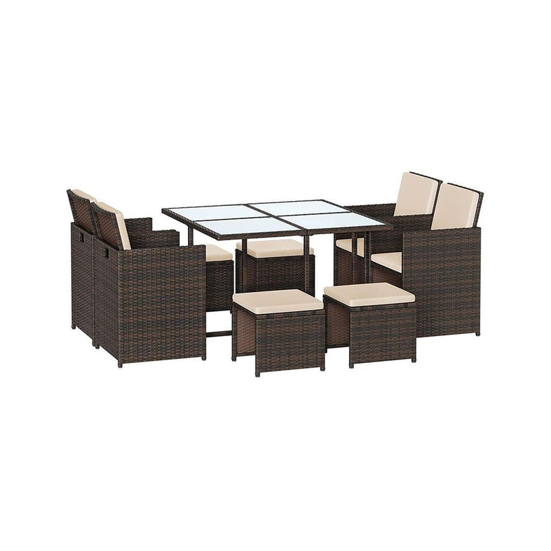 Image of a brown Rattan Cube Patio Furniture Set With Cream Cushions