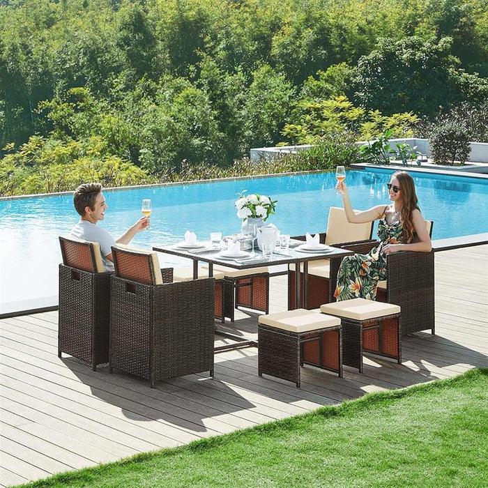 Image of a brown Rattan Cube Patio Furniture Set With Cream Cushions