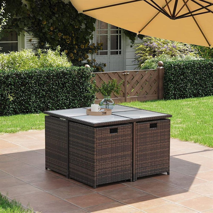 Image of a brown Rattan Cube Patio Furniture Set With Cream Cushions