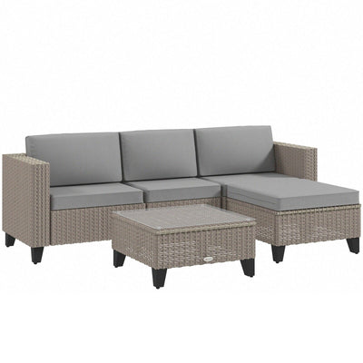 Rattan Garden Corner Sofa Set, Brown Outsunny