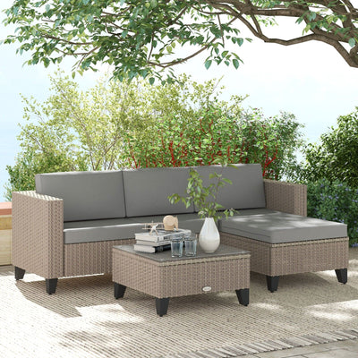 Rattan Garden Corner Sofa Set, Brown Outsunny