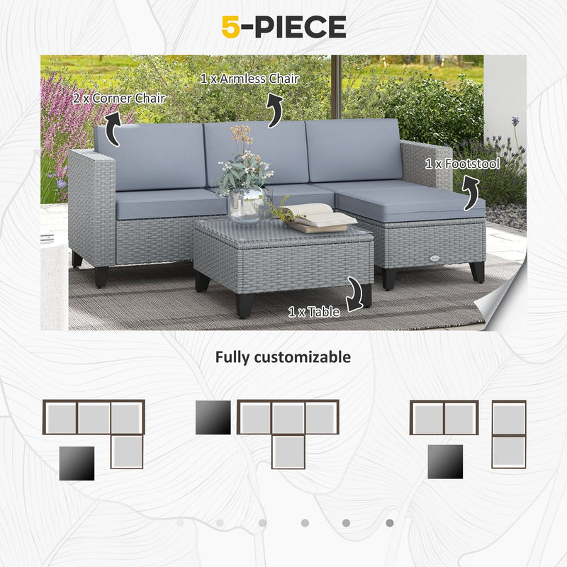Rattan Garden Corner Sofa Set, Grey