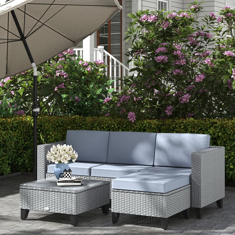 Rattan Garden Corner Sofa Set, Grey