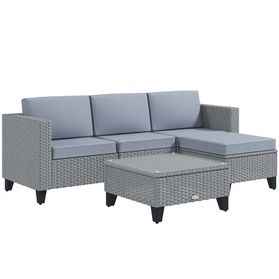 Rattan Garden Corner Sofa Set, Grey Outsunny
