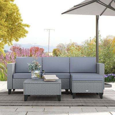 Rattan Garden Corner Sofa Set, Grey Outsunny