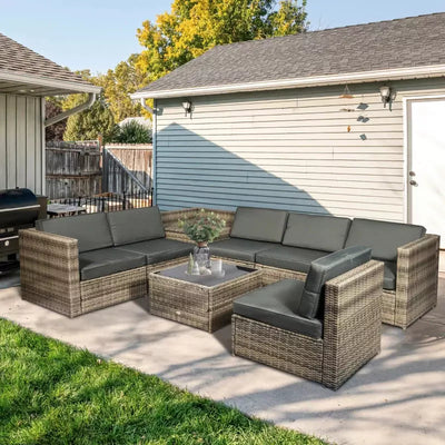 6 Seater Garden Patio Set with Coffee Table Outsunny