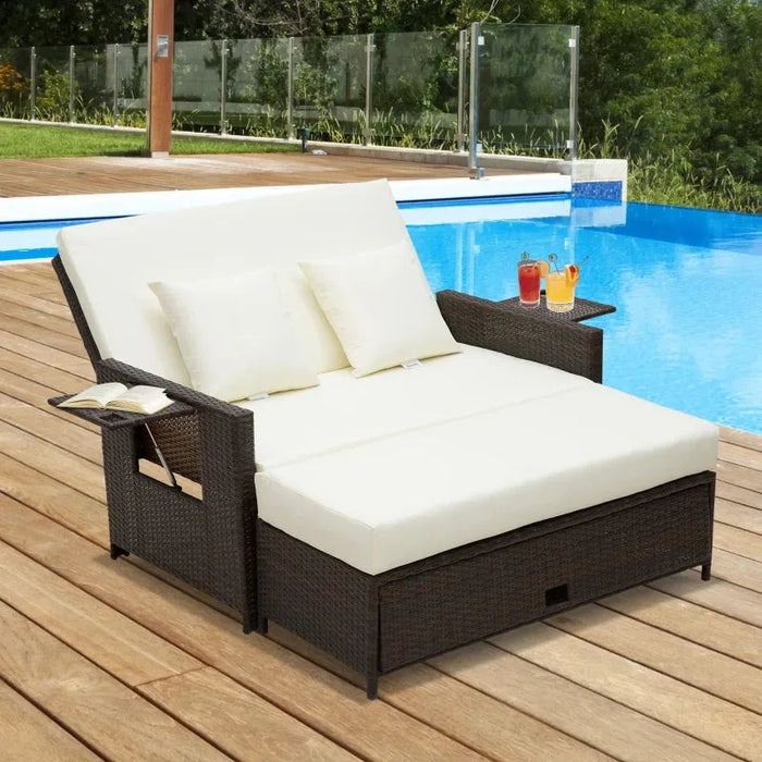 2 Seater Rattan Daybed Outdoor, Brown