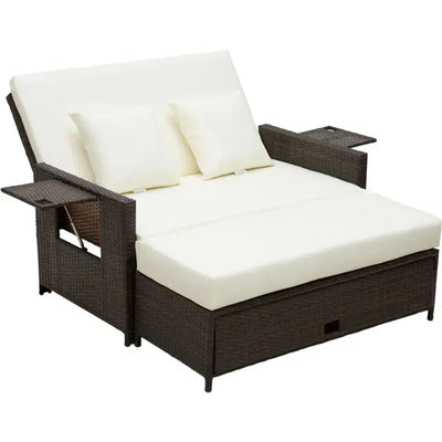 2 Seater Rattan Daybed Outdoor, Brown Outsunny