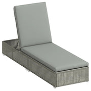 Rattan Sun Lounger with Adjustable Backrest and Padded Seat for Garden Relaxation, Light Grey 