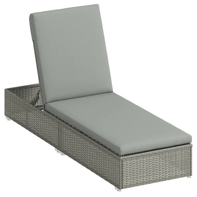 Rattan Sun Lounger with Adjustable Backrest and Padded Seat for Garden Relaxation, Light Grey 