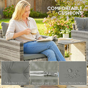 Rattan Bistro Set for 2 with Cushioned Chairs and Glass Table for Small Outdoor Spaces Outsunny