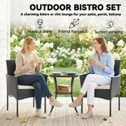 Rattan Garden Bistro Set for Small Spaces with Cushioned Chairs and Glass Table Outsunny