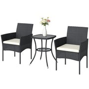 Rattan Garden Bistro Set for Small Spaces with Cushioned Chairs and Glass Table Outsunny