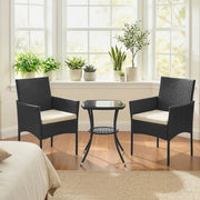 Rattan Garden Bistro Set for Small Spaces with Cushioned Chairs and Glass Table Outsunny