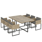 7-Piece Rattan Garden Dining Set with 6 Cushioned Chairs and Large Dining Table — Grey or Brown Outsunny