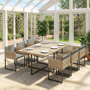 7-Piece Rattan Garden Dining Set with 6 Cushioned Chairs and Large Dining Table — Grey or Brown Outsunny