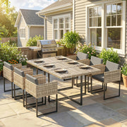 7-Piece Rattan Garden Dining Set with 6 Cushioned Chairs and Large Dining Table — Grey or Brown Outsunny