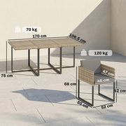 7-Piece Rattan Garden Dining Set with 6 Cushioned Chairs and Large Dining Table — Grey or Brown Outsunny