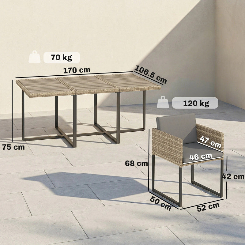 7-Piece Rattan Garden Dining Set with 6 Cushioned Chairs and Large Dining Table — Grey or Brown Outsunny