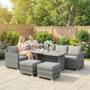 Rattan Garden Dining Set for 6 with Cushions and Table for Outdoor Relaxing Grey